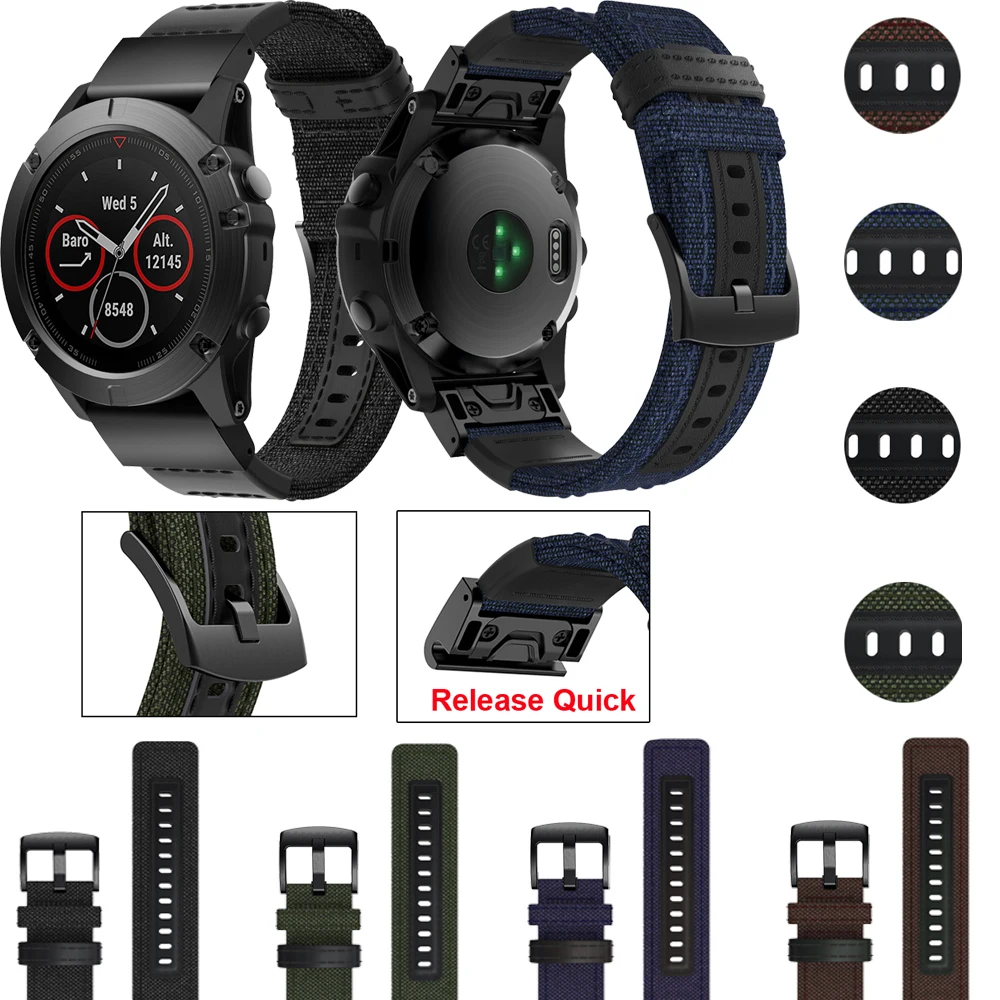 

Ремешок брезентовый быстросъемный для Garmin Fenix 5 plus 5X 6 6X Pro 3HR 935 945, 22/26 мм