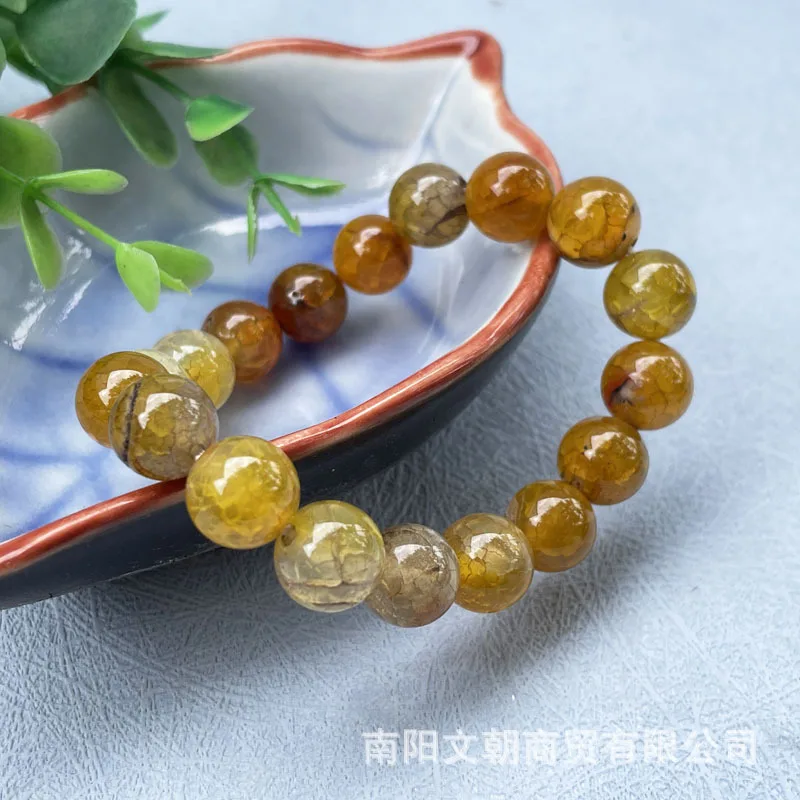 Dragon-patterned agate , crackled bead men and women, yellow chalcedony bracelet for business exhibitions