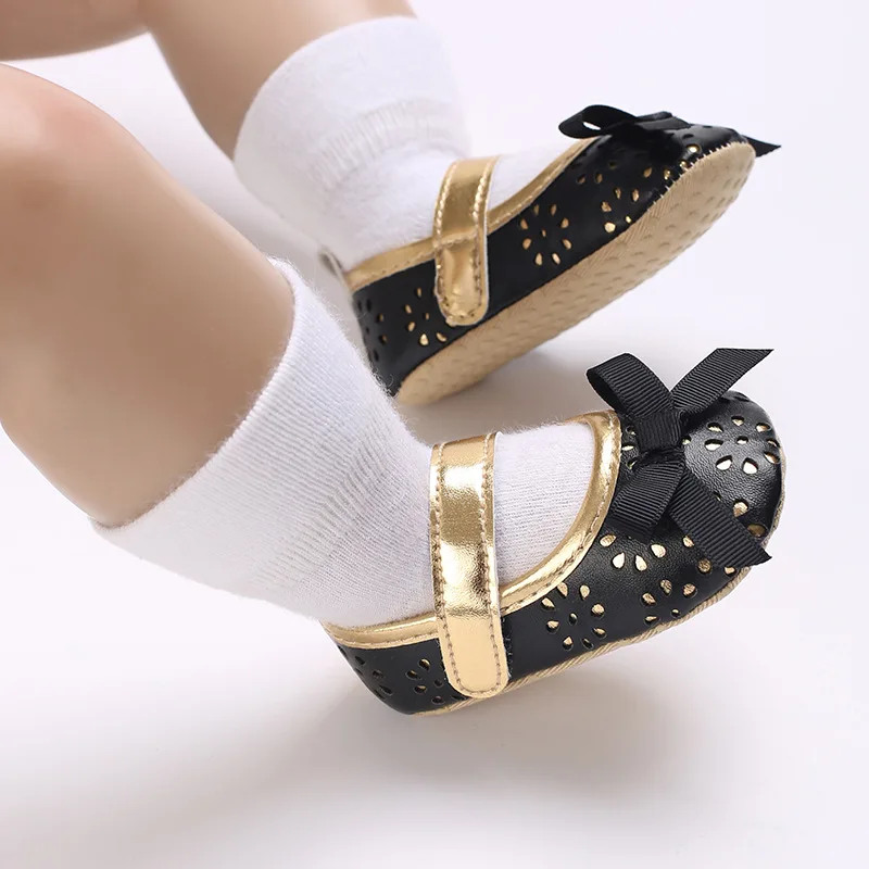 Princess Girl PU Shoes Soft Soled Anti-Slip Newborn First Walkers Summer Crib Shoes Sweet Bow Kids Sandal Foot length 11-13cm