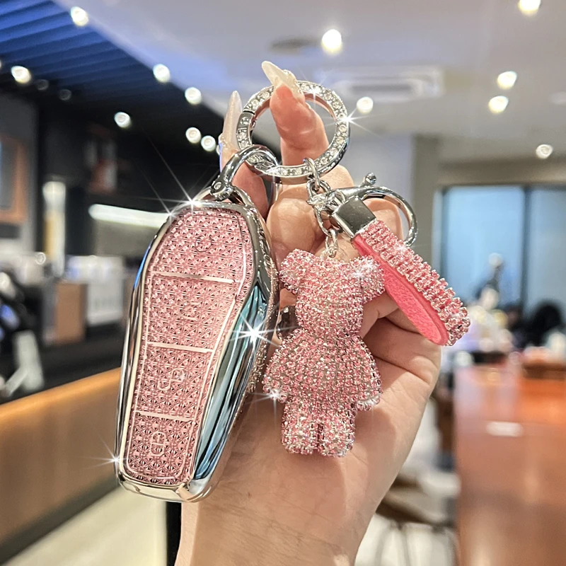 Crystal Pink for BYD Atto 3 Han EV Dolphin Song PRO Max Tang DM Yuan Dolphin E2 Qin PLUS Car Key Case Cover Keychain Accessories