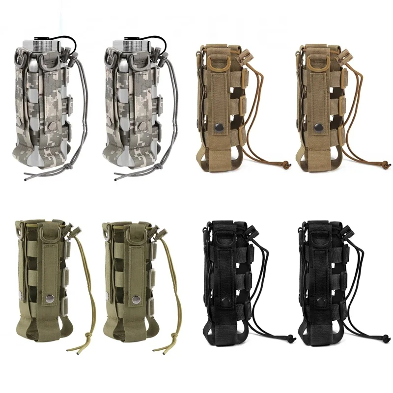 2-Pack Adjustable Molle Water Bottle Bag Tactical Military Outdoor Camping Hiking Travel Drawstring Waters Holder Pouch 0.5-2.5L