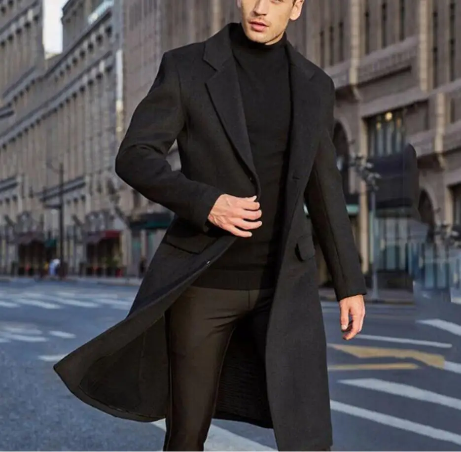 

Brand New Men's Coat British Men Long Windbreaker Casual Woolen Coat Man Commuter Business Woolen Overcoat Outwear Size S --3XL