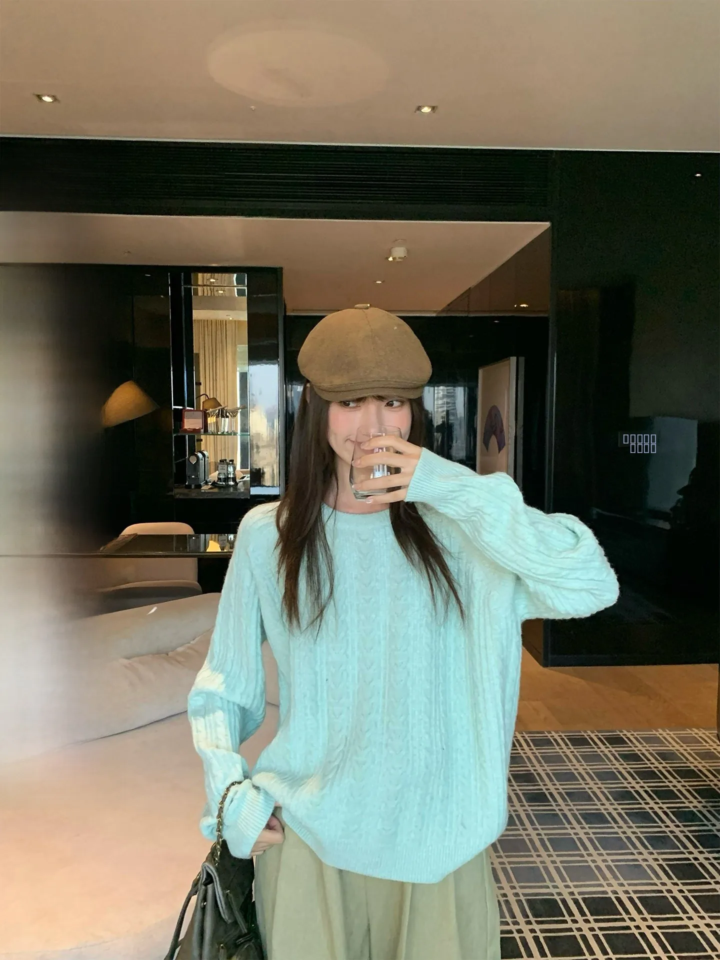 

Свободный вязаный свитер с длинными рукавами и круглым вырезом для женщин, повседневный теплый пуловер из смесового хлопка для осени и зимы