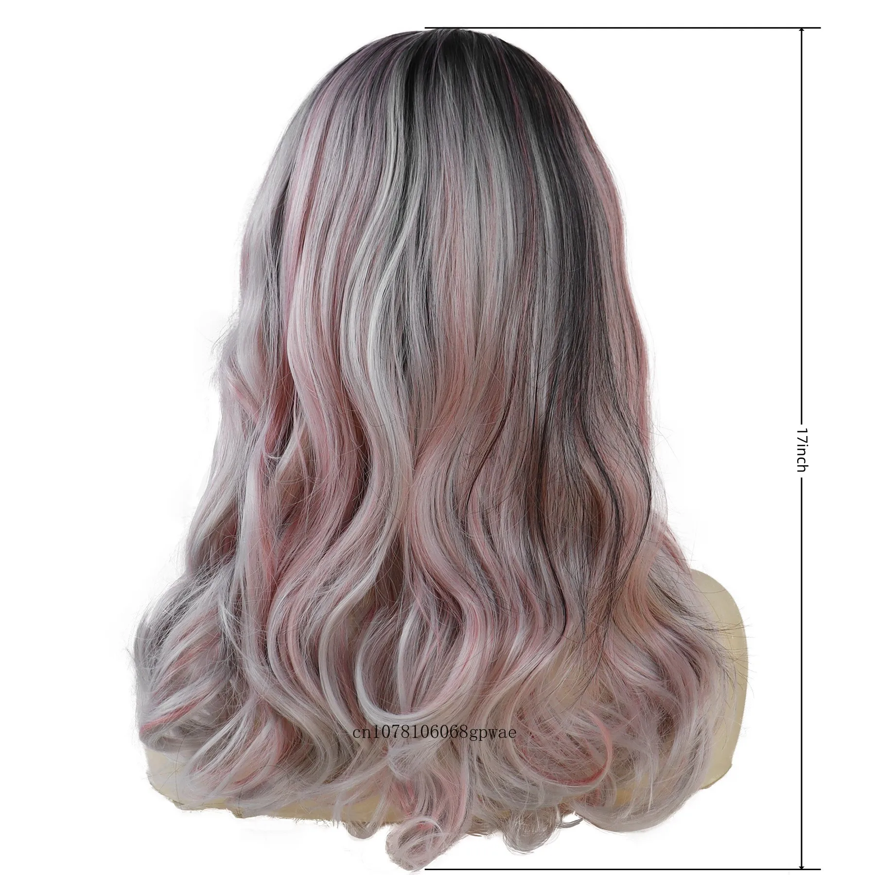 Mixed Pink Cosplay Lolita Wig Synthetic Dark Root Long Curly Wigs for Women Girls Soft Beauty Hair Costume Halloween Party