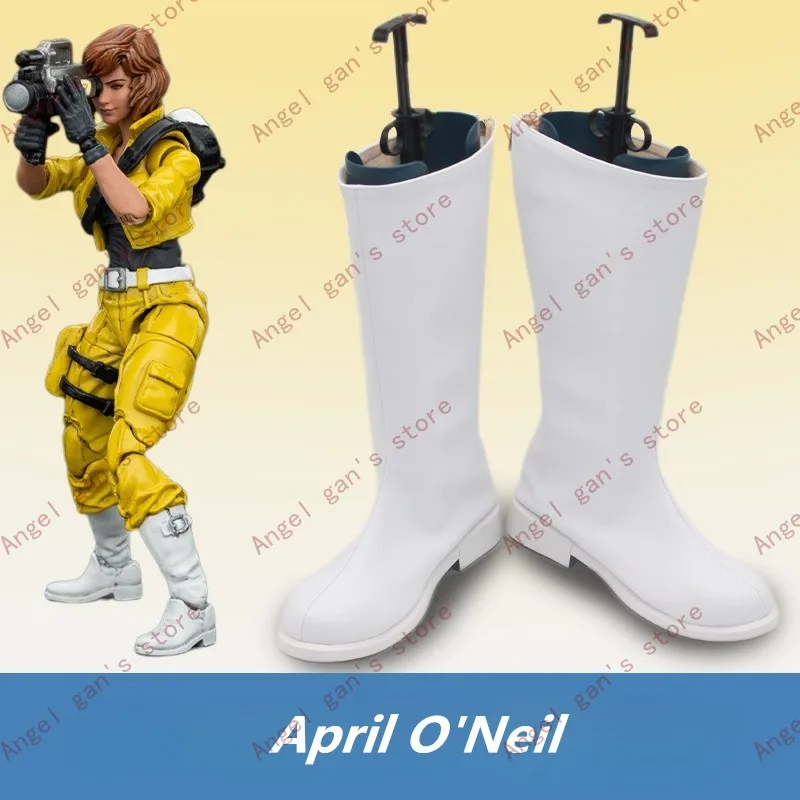

Ninjaturtles April O'Neil Cosplay Costume Shoes White Handmade Faux Leather Halloween Party Boots