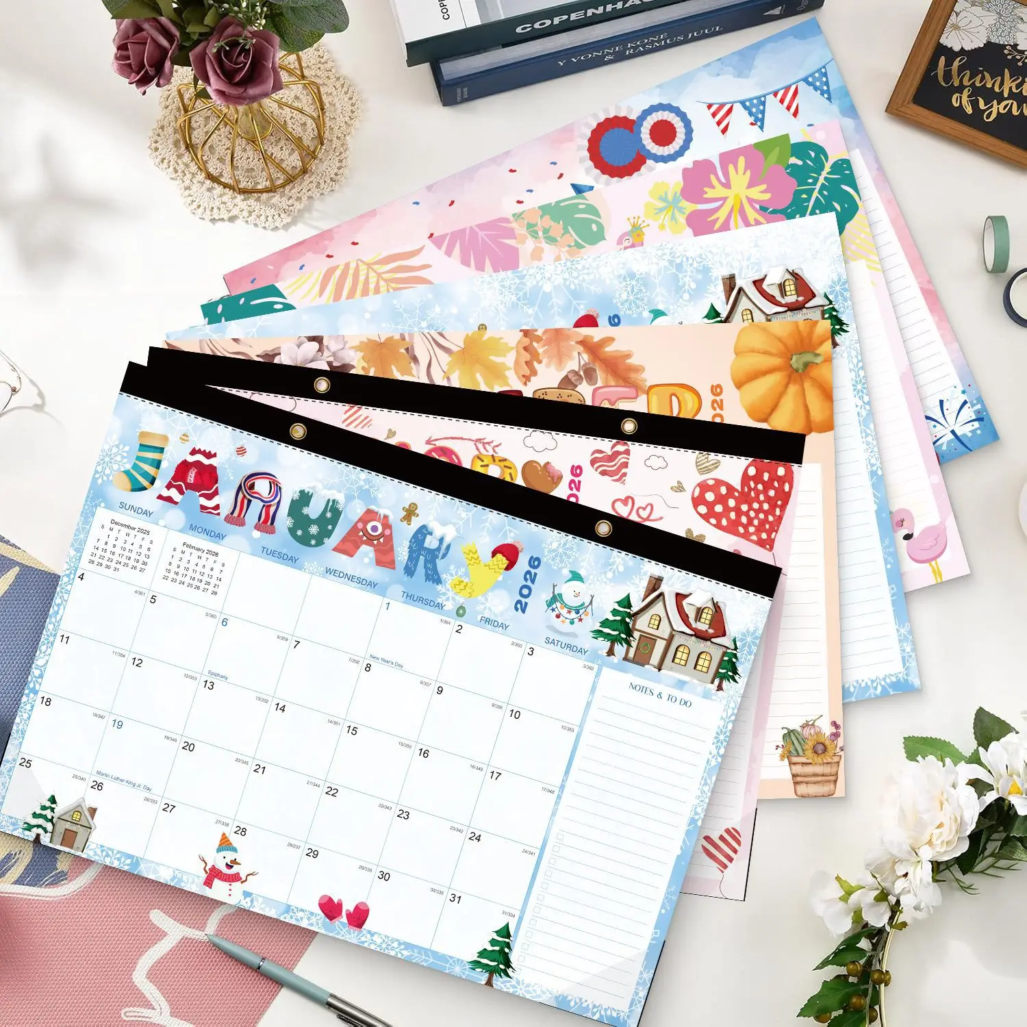 

Calendar 26-27 English Wall Calendar 18-Month Simple And Creative Plan Festival Theme