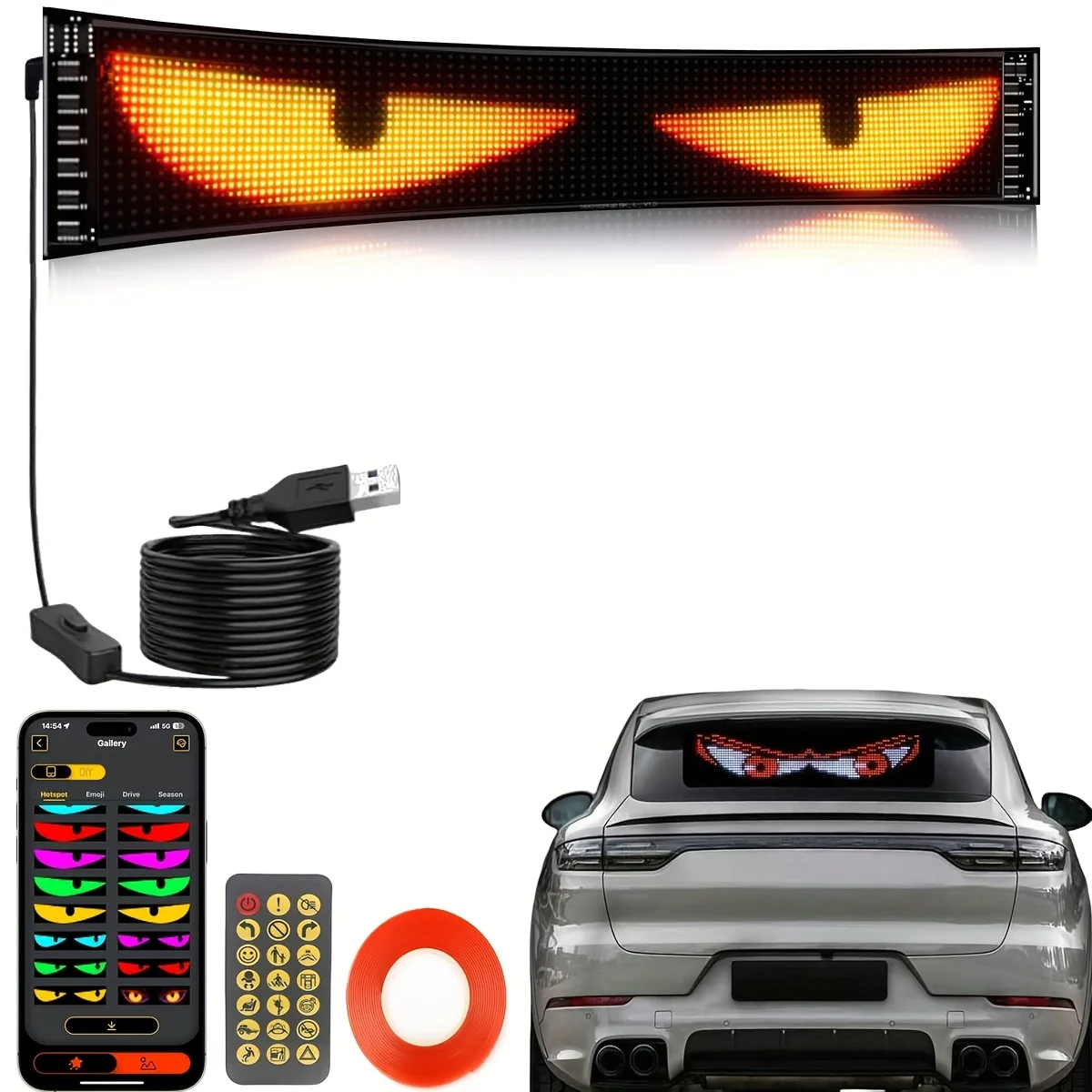 

LED Devil's Eye Logo with Animated Flashing Devil's Eye APP Programmable LED Flexible Display Screen 5V Car Light Decoration