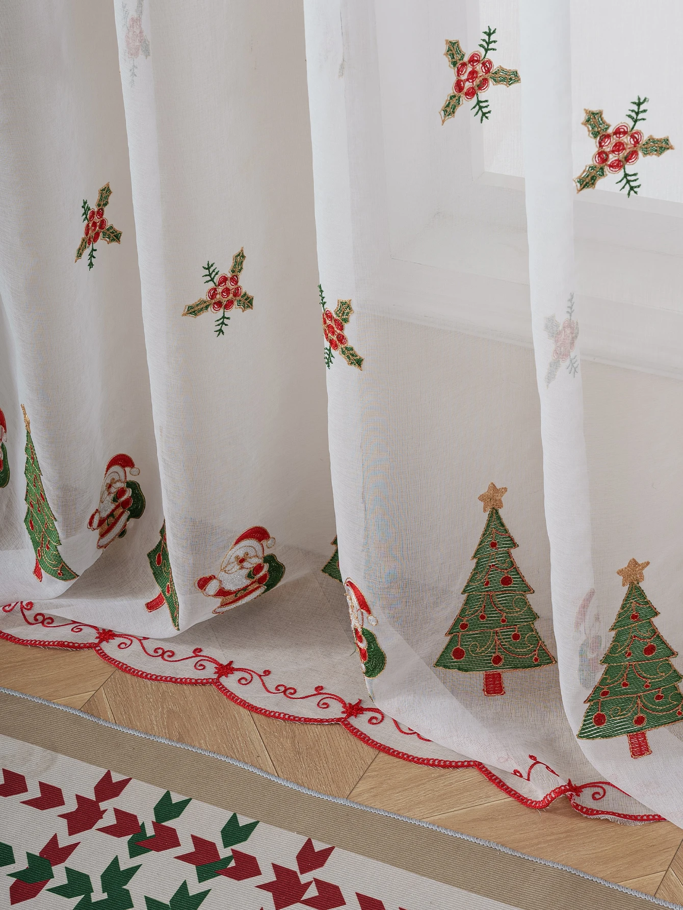 1 قطعة عيد الميلاد سانتا كلوز المطرزة شير القطب الستار لغرفة المعيشة غرفة نوم جو احتفالي ديكور نافذة العلاج