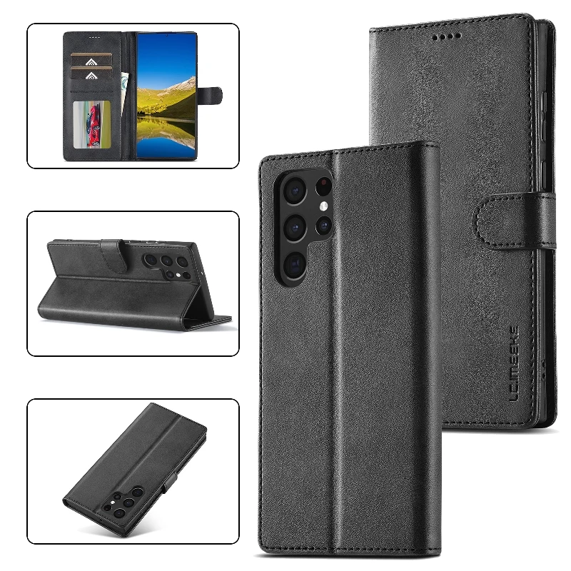 

Side Magnetic Buckle Flip Phone Cover For Samsung Galaxy S24 Ultra S23 FE S22 S21 S20 S10 S9+ Note20 Leather Protective Case