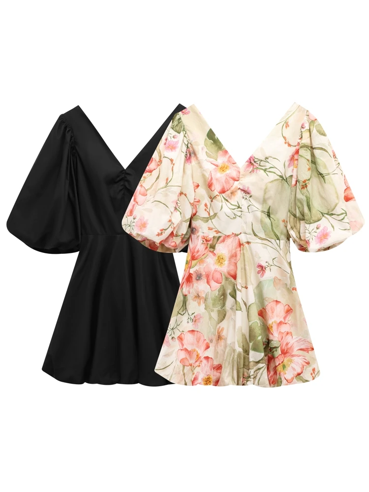 

OUROPEAN ZTATION 2025 Summer New Woman's Edgy Lace Dresses Dress Trendy Female V-Collar Mini Skirt Bowknot Sleeveless Top Print