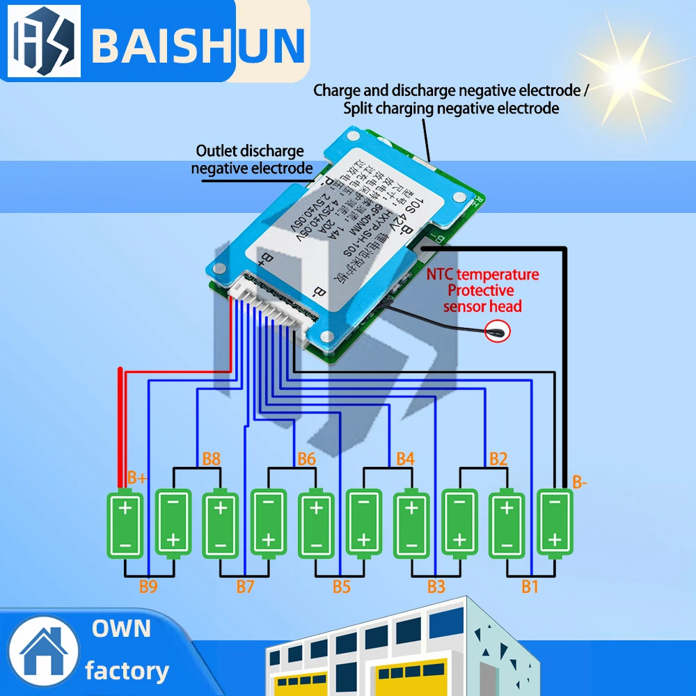 10S 42V 15A BMS Protection Board - For Polymer and 18650 Lithium Batteries with Built-in Balance and Temperature Control