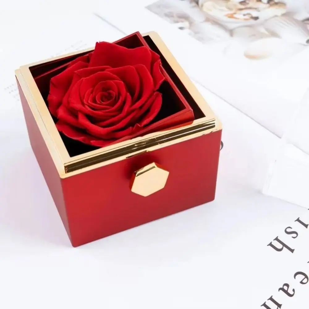 

Rotation Rose Jewelry Gift Box Ring Display Eternal Rose Proposal Ring Boxes Luxury Dustproof Jewelry Display Rack Wedding