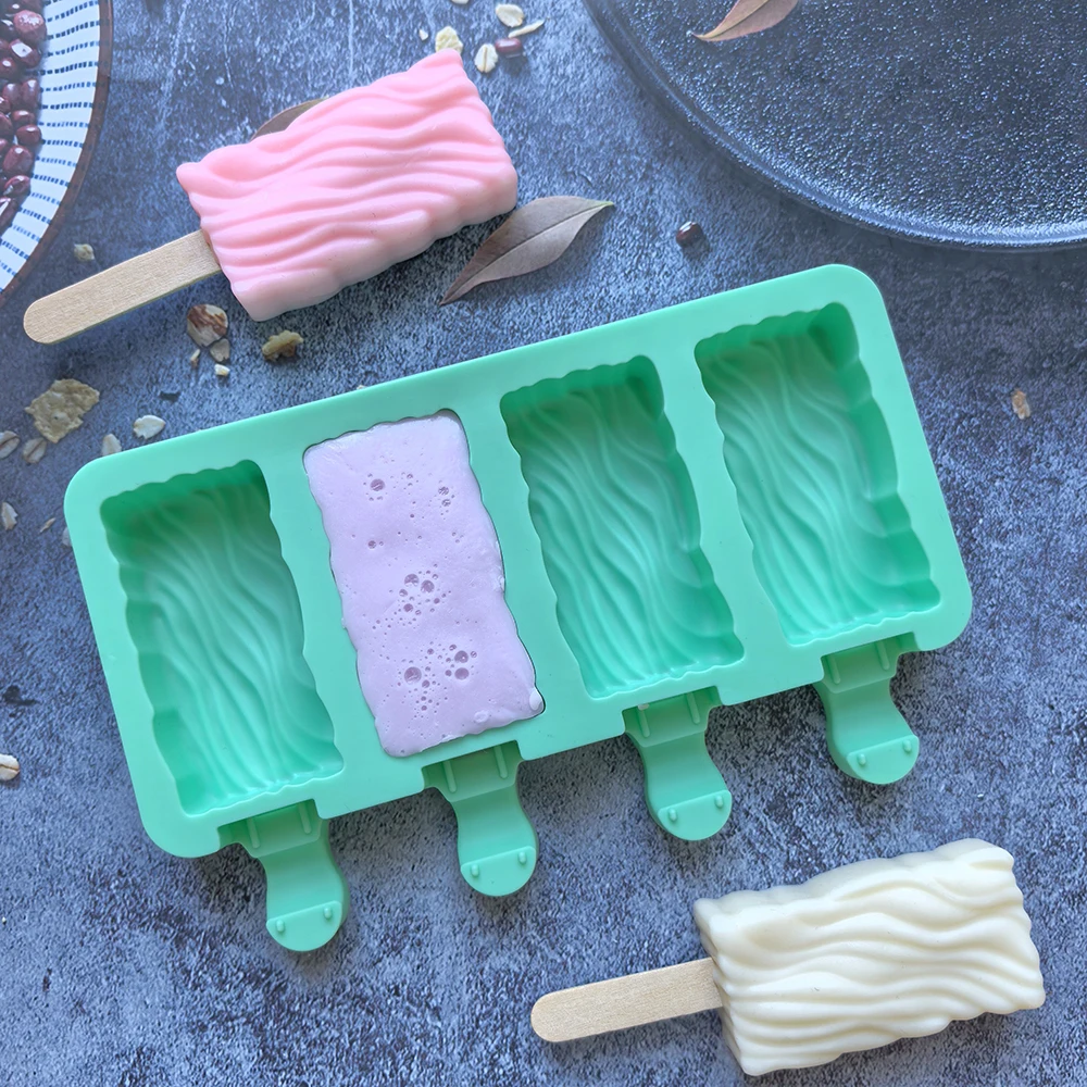 1pc 4-cavity creative popsicle silicone mold 3D rectangular wave ice cream tray DIY cake chocolate baking mold