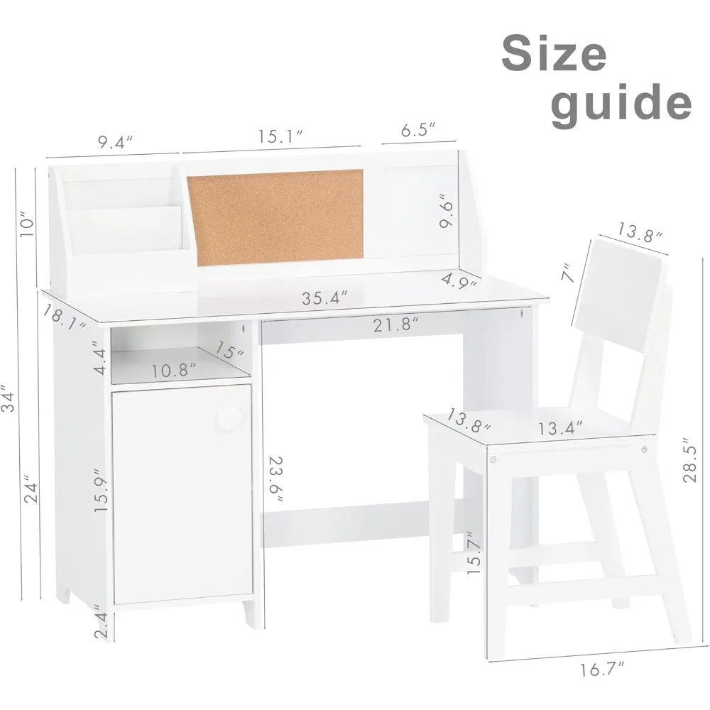 Study Desk with Chair, Wooden Children School Study Table with Hutch and Chair for 3-8 Years Old, Student's Study Computer