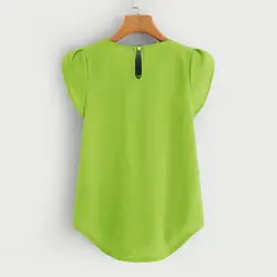 Camiseta plisada de manga de pétalo para mujer, Tops elegantes de primavera y verano, blusa informal de Color sólido, talla grande