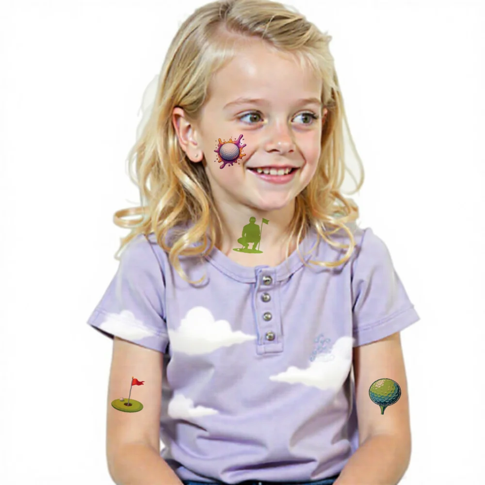 54 قطعة من أيقونات الجولف المؤقتة، شعارات إبداعية كرتونية مقاومة للماء، ملصقات للجسم تدوم طويلاً لأكتاف الخدين