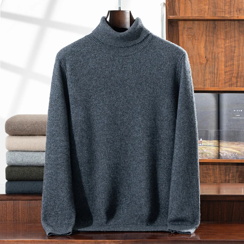 MVLYFLRT Men's 100% Cashmere Knitted Pullover Sweater Thickened High Collar Solid Color Autumn Winter New