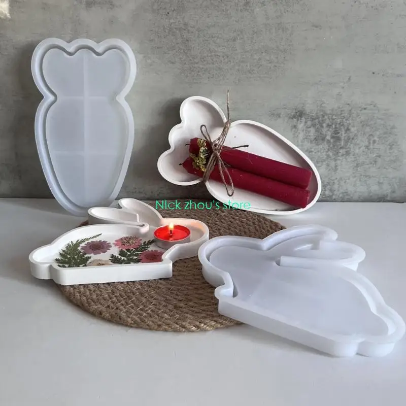 

E15E Easters Rabbits Silicone Mould Heat Resistant Carrot Platter For Chocolate Resin Craft Baking Tool
