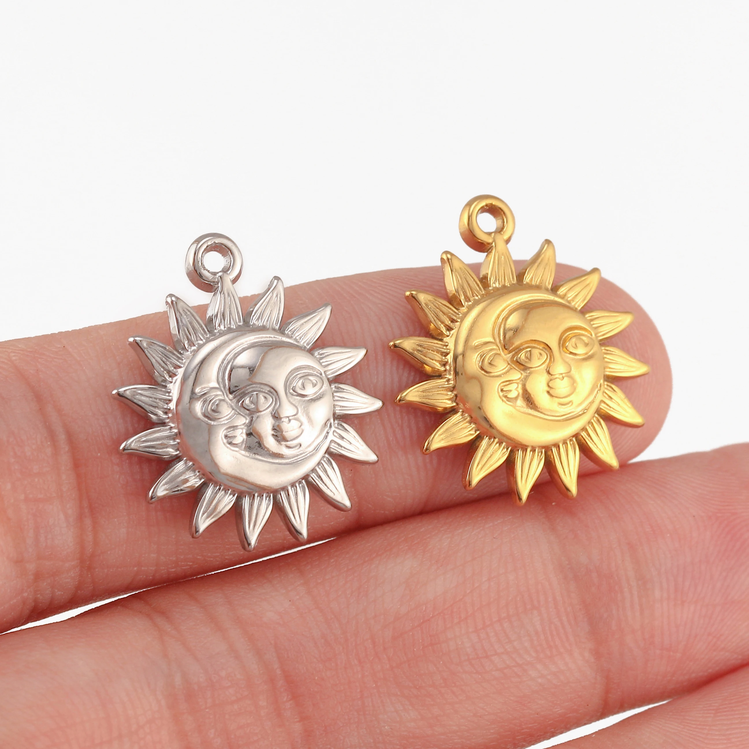 3 Stück Gesicht Sonne Mond/Sonnenblume/Schmetterling Charm für Schmuckherstellung Edelstahl Guss Charm DIY Armband Halskette Handwerk Zubehör – Detail 10