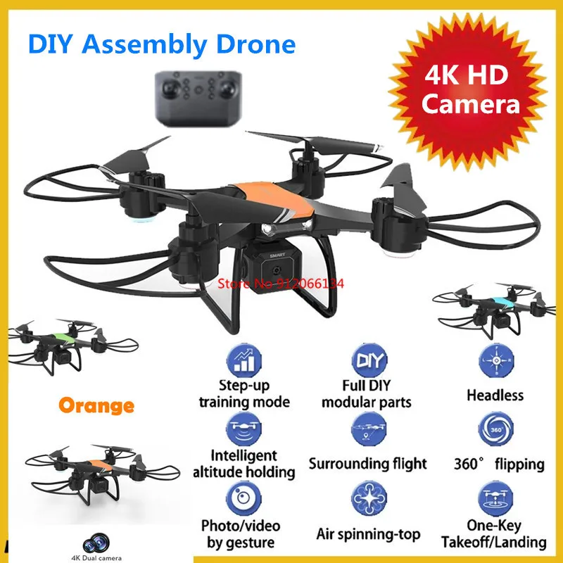 Montagem diy wifi fpv rc drone com câmera dupla 4k 2.4g montagem inteligente altitude hold controle remoto fpv quadcopter drone