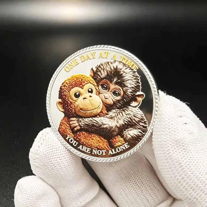 Cute Monkey Encouragement Plating Coin Double-sided Color Printing Creative Collectible Craft Gifts For Others