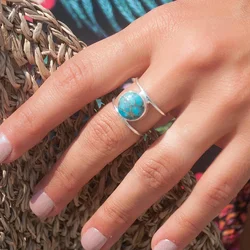 CAOSHI Bohemia Imitation Turquoise Finger Ring Female Simple Design Versatile Jewelry for Women Daily Party Accessories Gift
