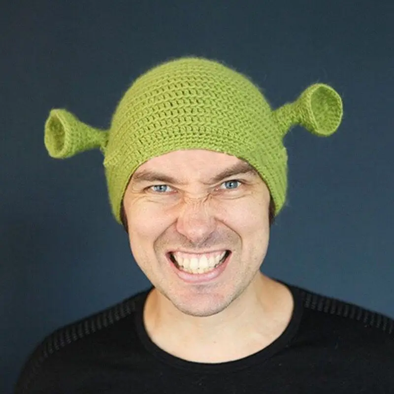 Śmieszne akcesoria do włosów Shrek zielone uszy kapelusz potwór stroik Hairband dzianiny wełny opaska z kapeluszem Party Dress Unisex