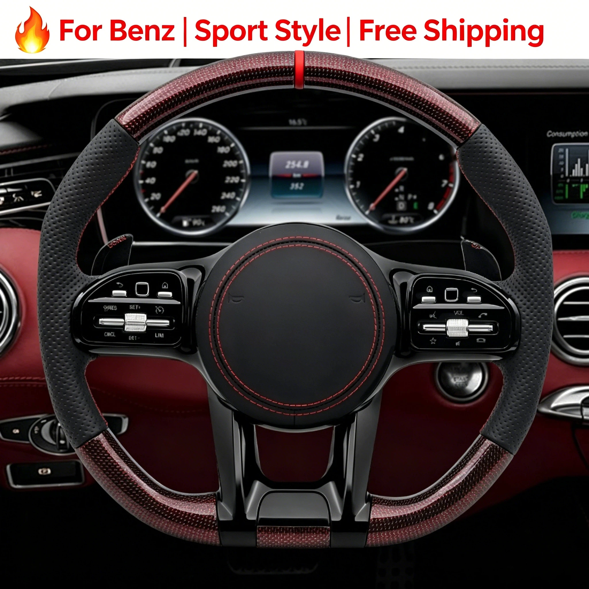 

Red Carbon Fiber Steering Wheel Racing style For Benz C180 C200 C260 C300 C43 C63 C63S E200 E260 E300 E53 E63 E63S GLC200 CLS320