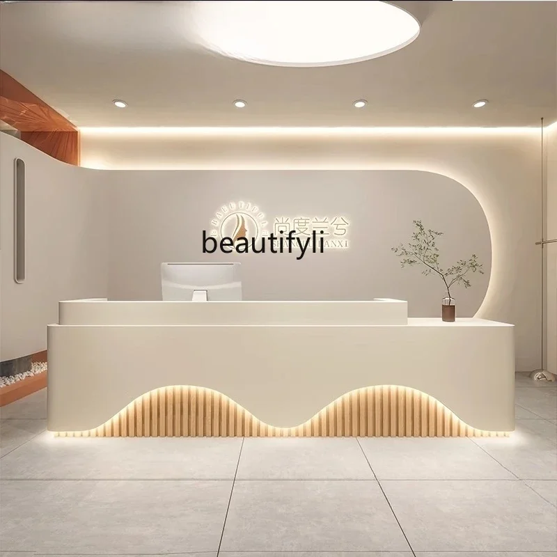 

ss DCompany front desk reception desk training institution checkout page beauty salon paint curved bar table customization