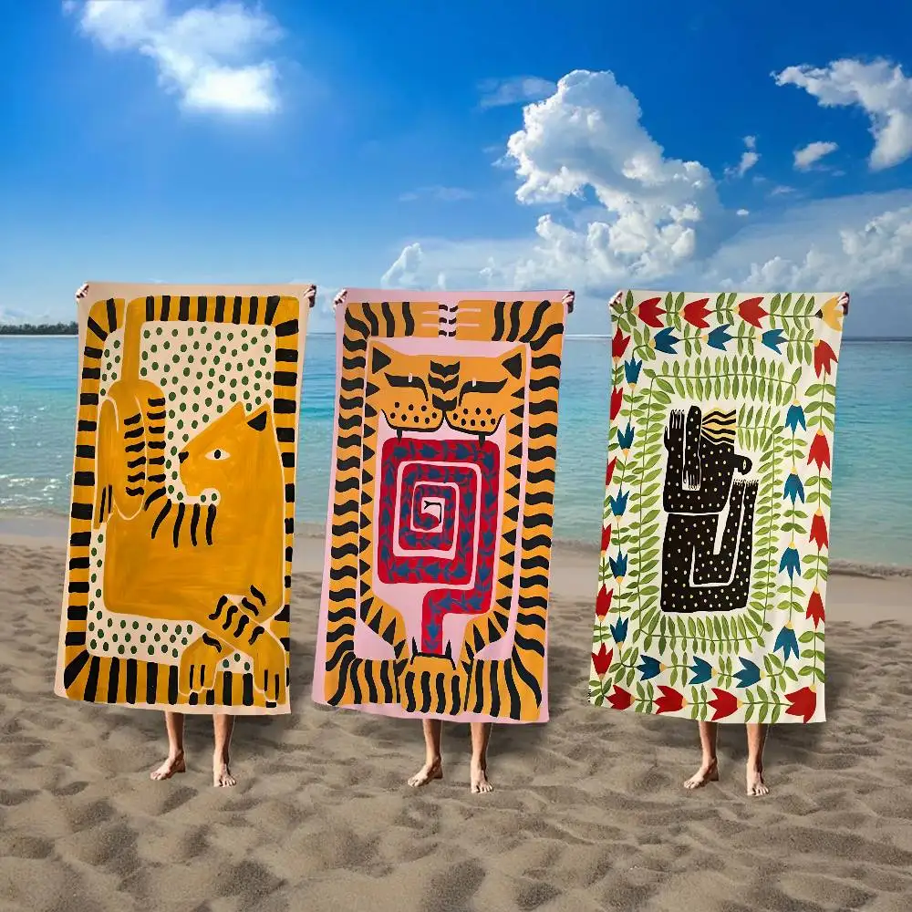 Egypt Colorful Abstract Tiger and Leopard Anime Beach Swimming Towel Soft Absorbent Washcloth Children's Travel Camping Gym