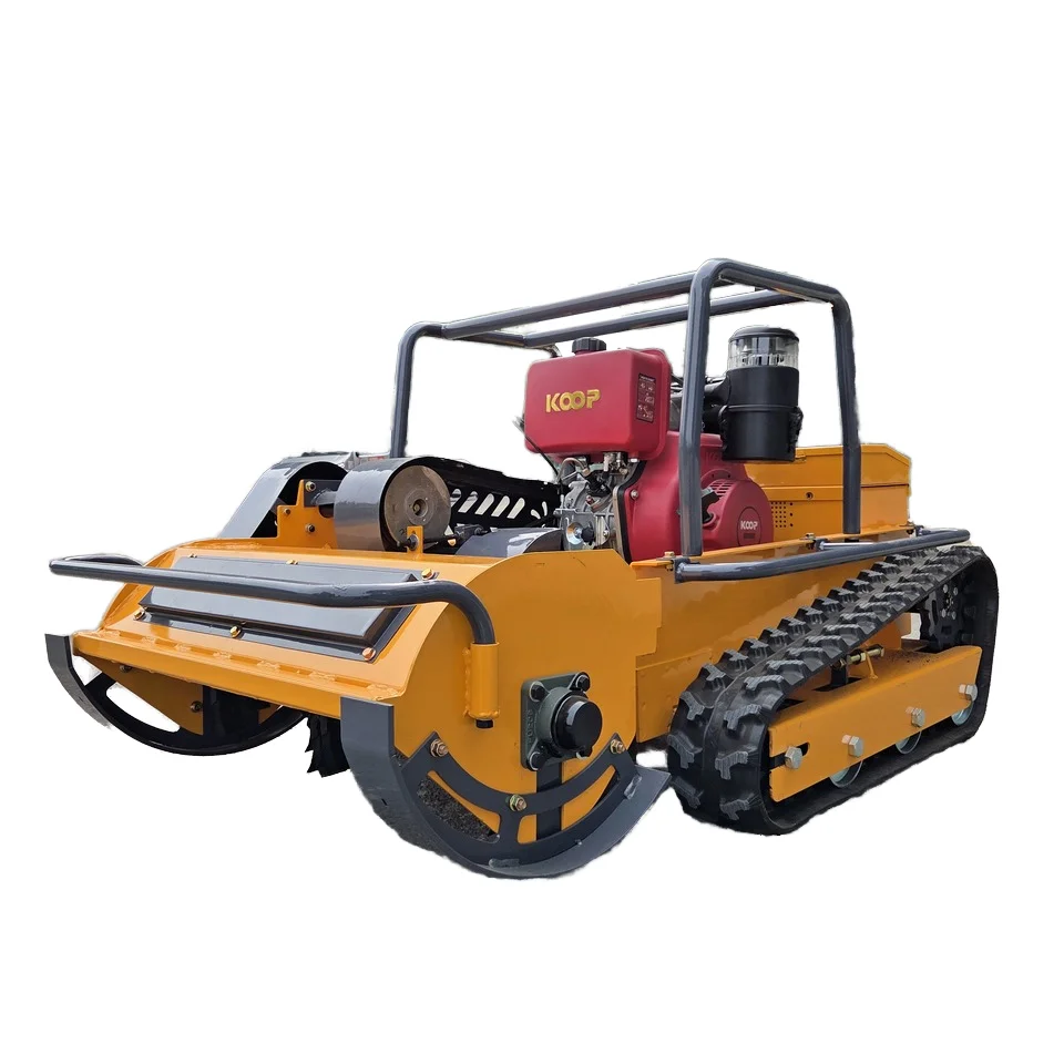 「Y ブレードとスイング ブレードを備えた全自動リモート コントロール芝刈り機 – 果樹園、草、石の破砕に最適」