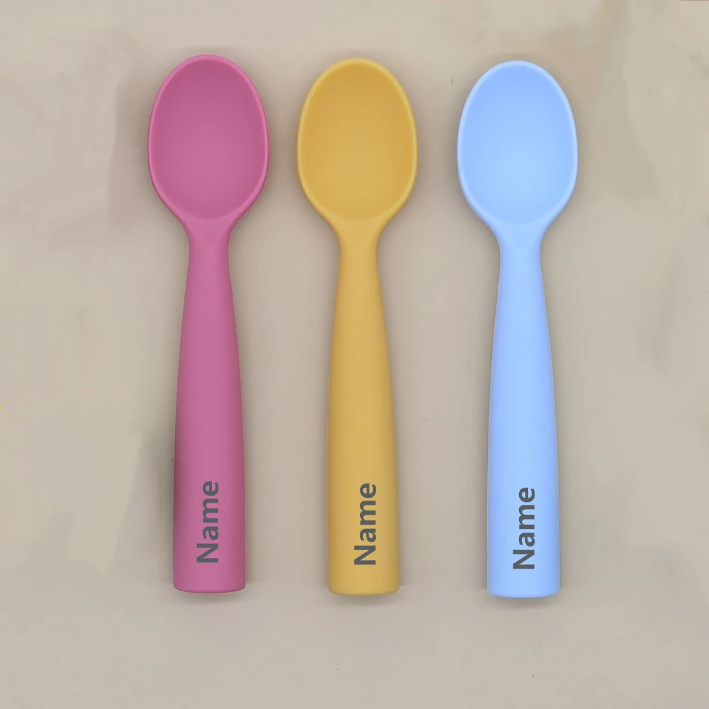 Silicone Spoon Personalized Custom Name Silicone Material Soft Spoon Baby Practice Use Suitable image 3