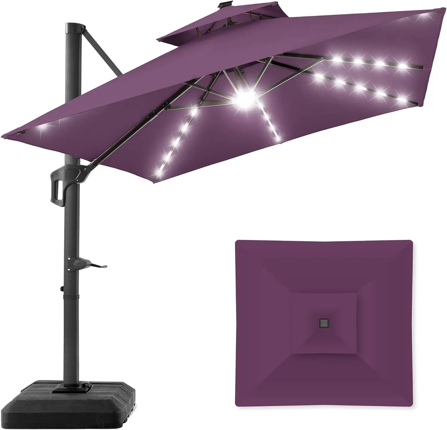 

Best Choice Products 10x10ft 2-Tier Square Cantilever Patio Umbrella with Solar LED Lights, Offset Hanging Outdoor Sun Shade