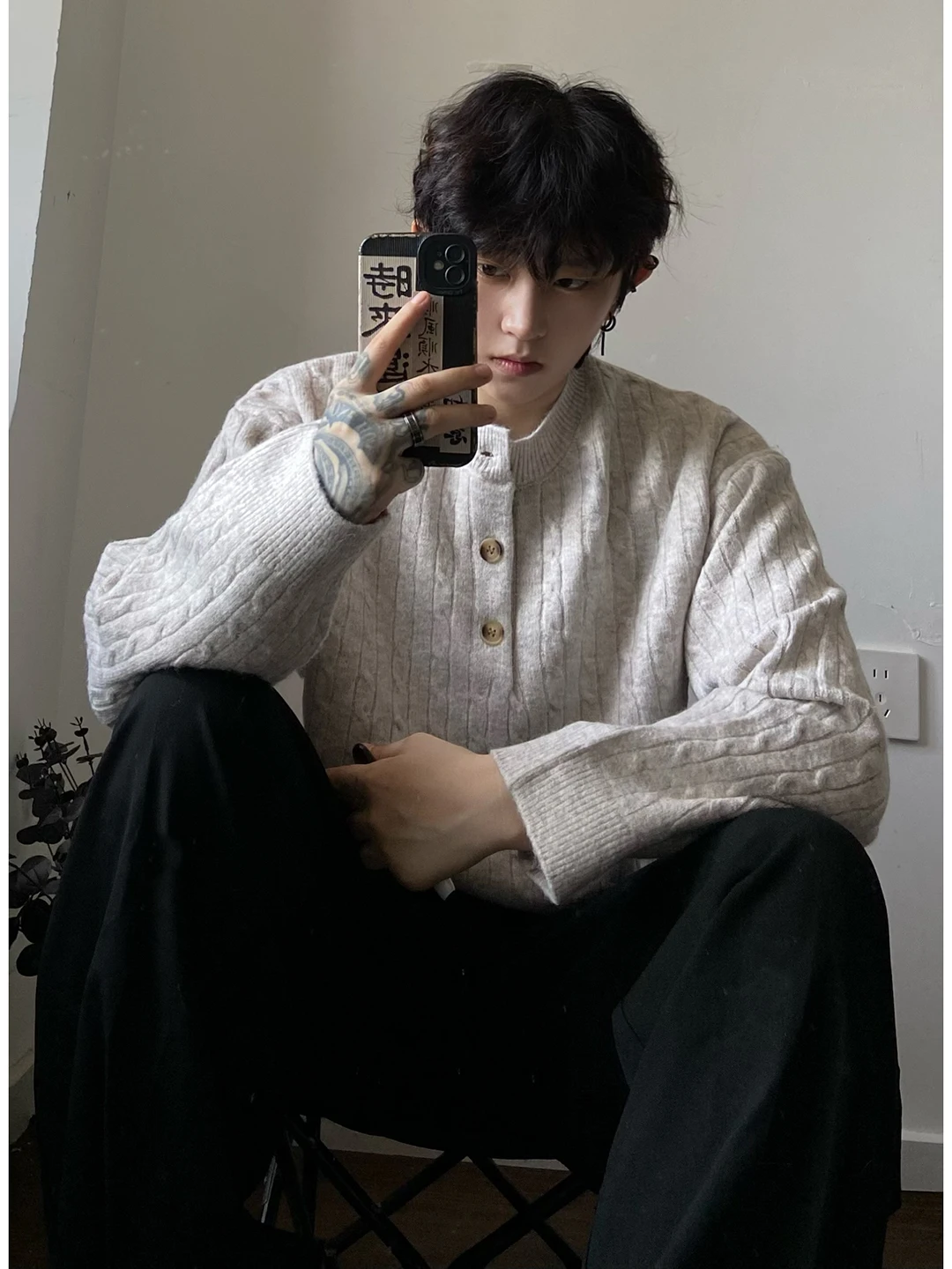 

Loose Men's Knitted Sweater Henry Collar Linen Pattern Autumn Winter Casual Sle Boting Top Quali Sensation