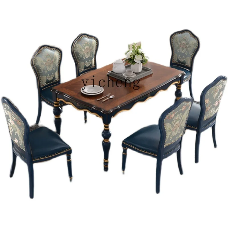 

ZWS. Solid wood dining seat combination small apartment dining room rectangular household dining table one table and six chairs