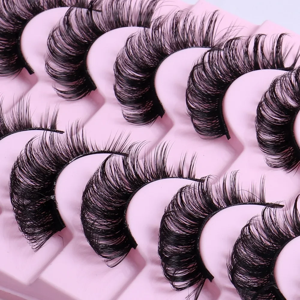 10 Pairs Russian Strip Lashes DD Curl False Eyelashes Fluffy Wispy Fake Lashes Pack