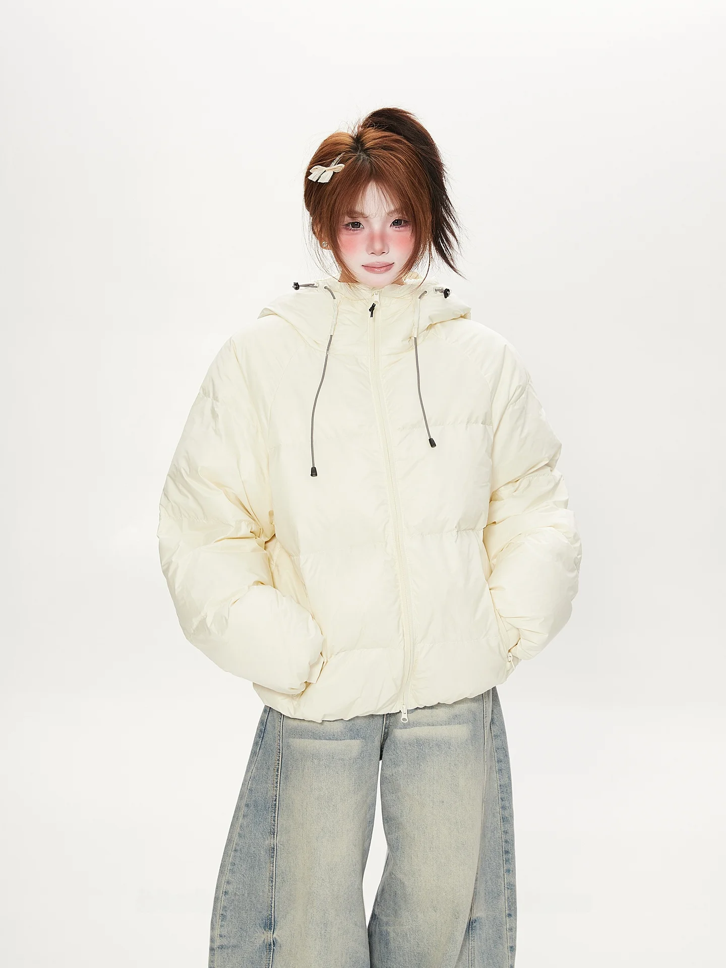 

Casual Soft Cloudlike Dudown Puffer Jaet Women's Winter Cold Resistance Loose 90 White Du Feather Cotton Coat Outerwear