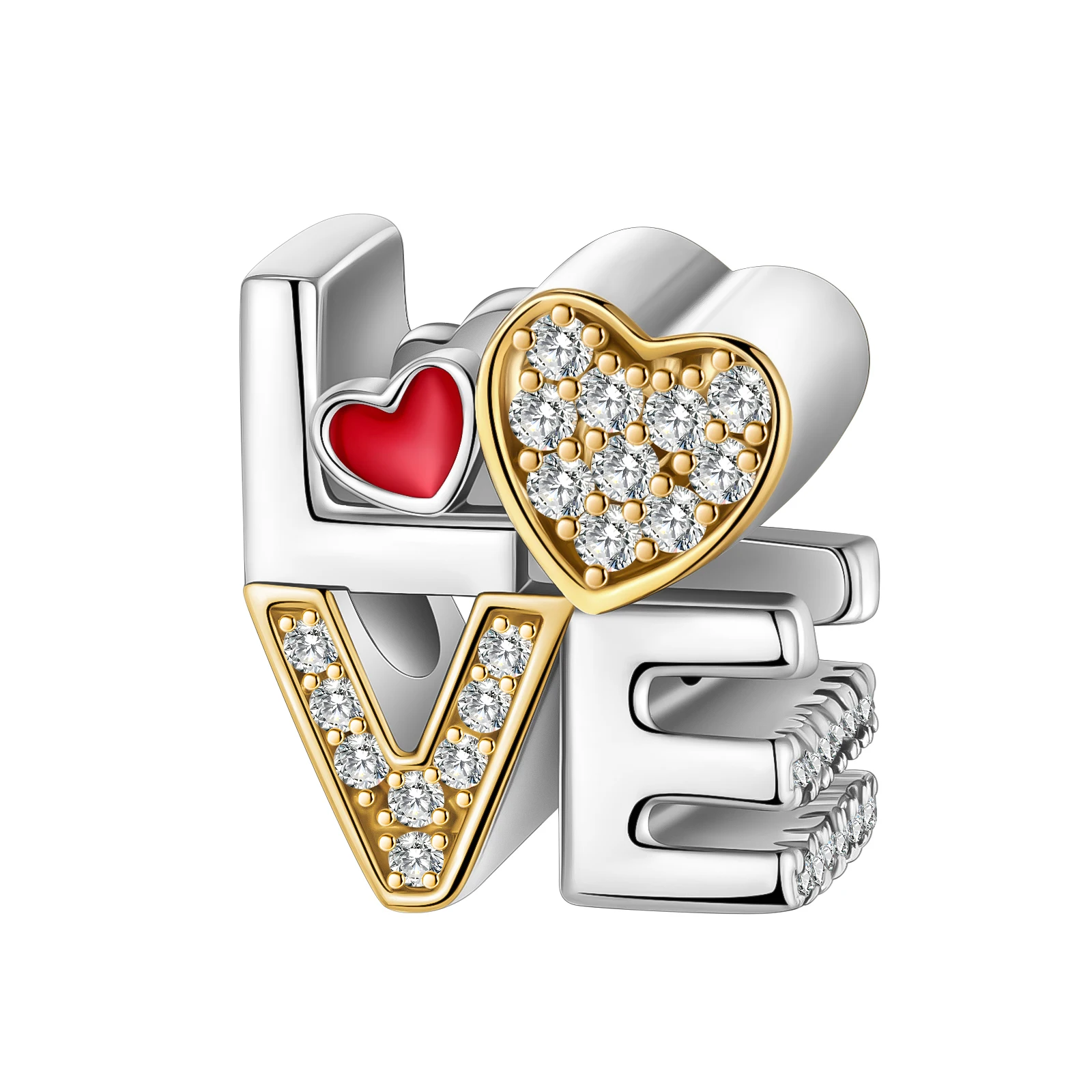 

925 sterling silver golden heart Fit Original Pandora charm bead Charm Bracelet Necklace Trinket Diy Women Jewelry