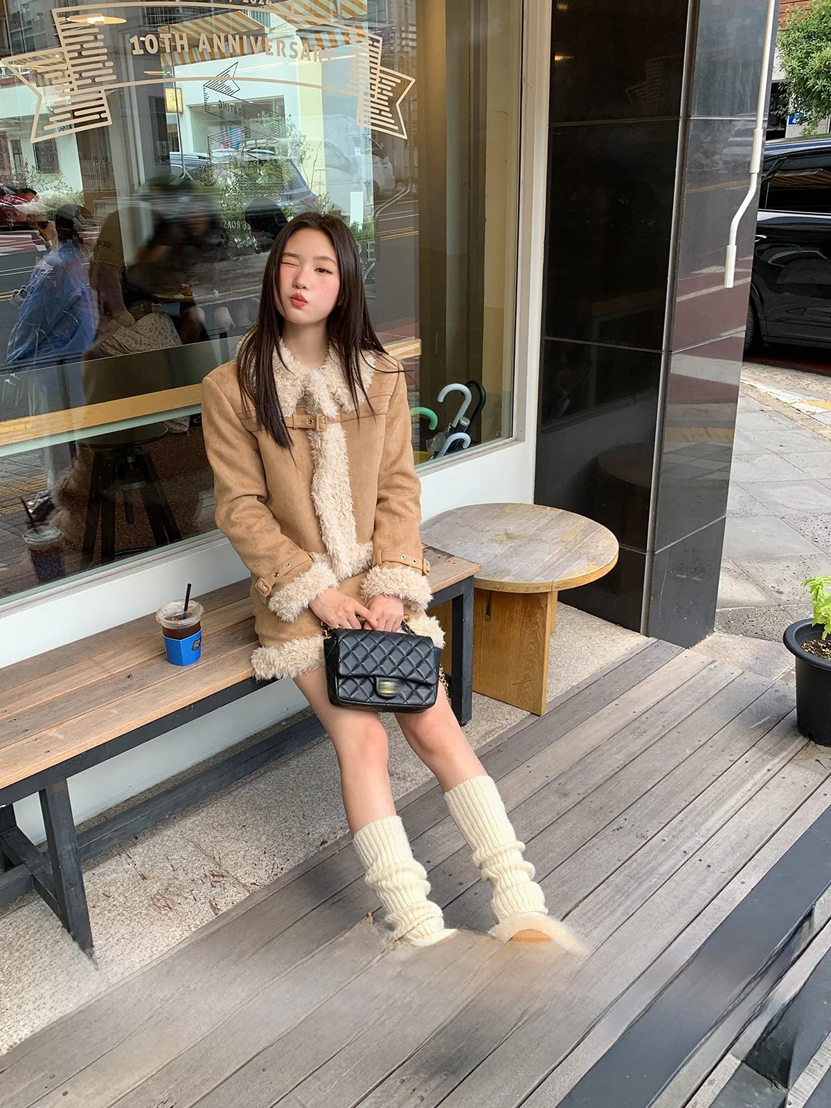 

Hello Women's Suede Faux Fur Jaet And A-Line Skirt Set Autumn Winter ort Cotton Coat Two-Piece Ensemble