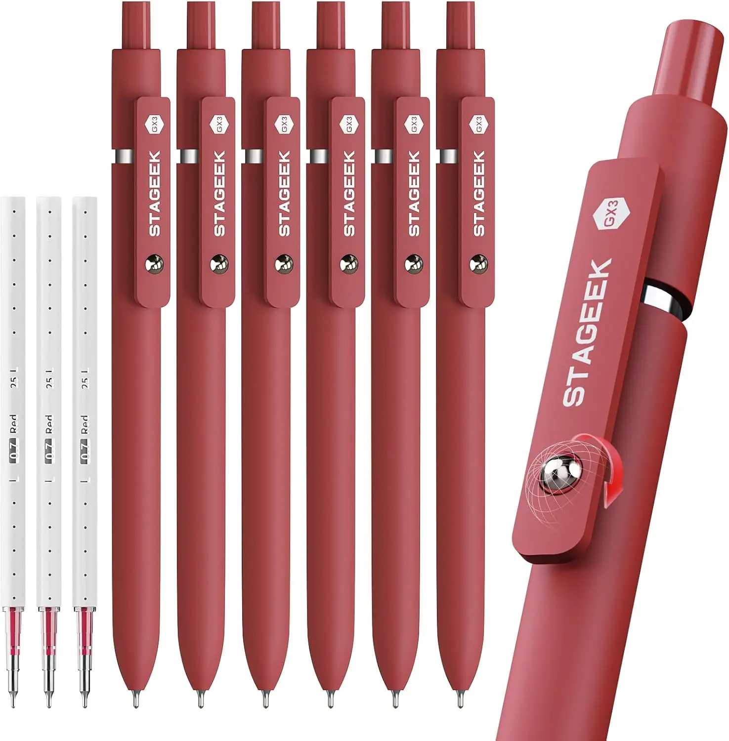 

6Pcs Quick Dry Red Gel Pens with 3 Refills, Fine Point Retractable for Journaling & Office