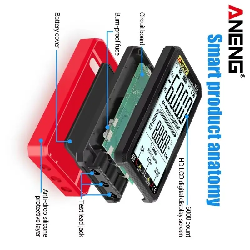 

Цифровой смарт-мультиметр ANENG 620A с функцией True RMS, автоматическим измерением емкости, температуры и сопротивления, 6000 отсчетов, для тестирования транзисторов