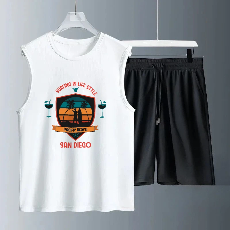 

2025 мужские летние повседневные комплекты без рукавов, модные спортивные футболки + шорты, костюмы, дышащая повседневная одежда, удобная модная одежда