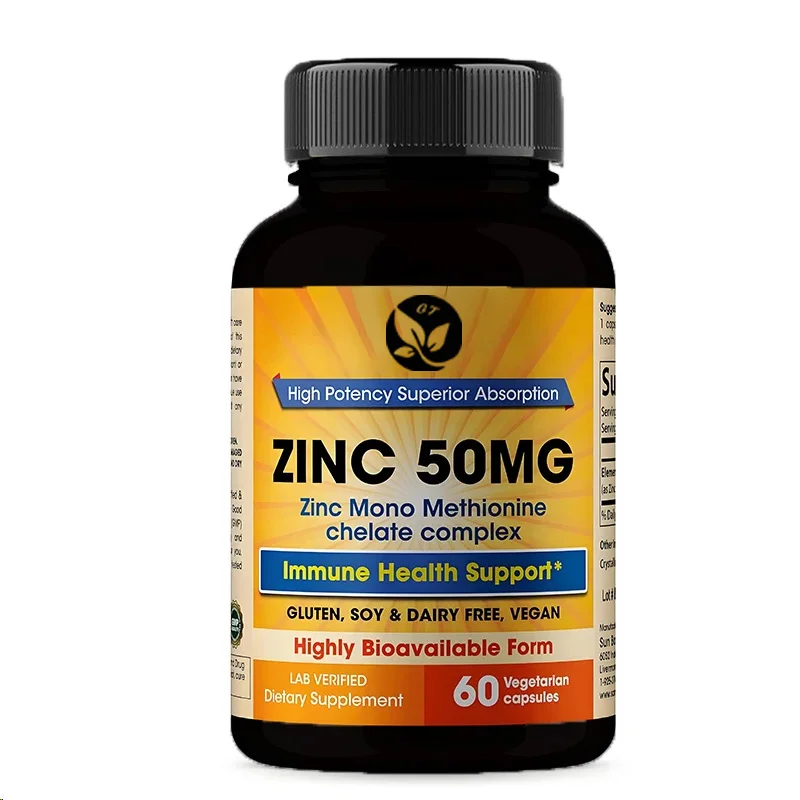 Zinc Supplement 50mg, 60 Capsules, Vegetarian Capsules Highly Absorbed For Healthy Skin, Immune System, And Antioxidant Support