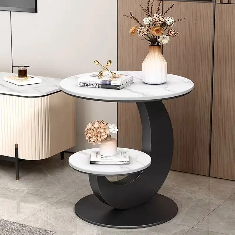 Modern Luxury Marble Top Circular Side Table Metal Coffee Table Sofa Corner Table Bedroom Living Room
