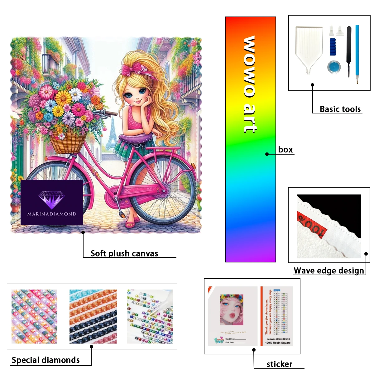 【MARINA Diamond Art】bicycle girl Crystal AB Rhinestone FD Rhinestone Perfect Resin Diamond