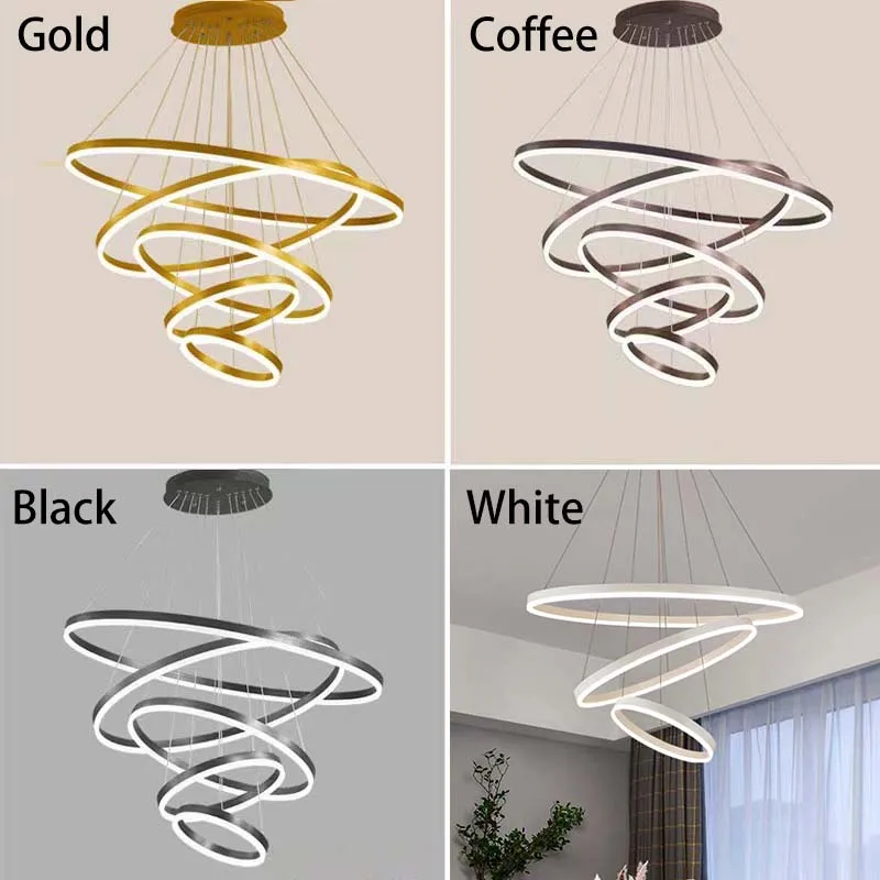 Modern LED pendant lights suitable for bedrooms, living rooms, and dining rooms. Circular ceiling chandelier, home lighting.
