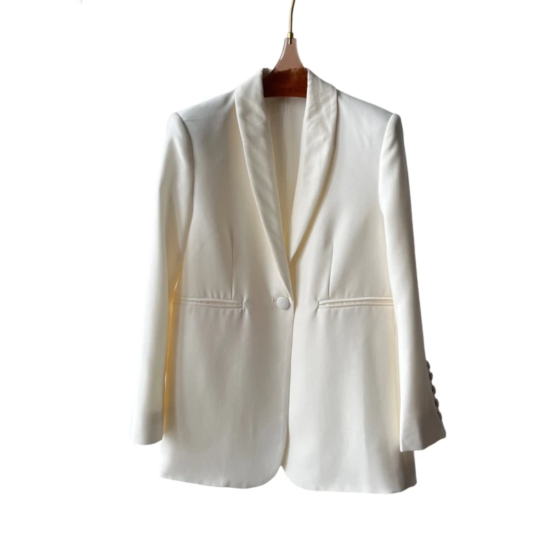 

24Silk wool white suit top luxury quality elegance feminina alfaiataria mujer elegante blazer for women designer luxury