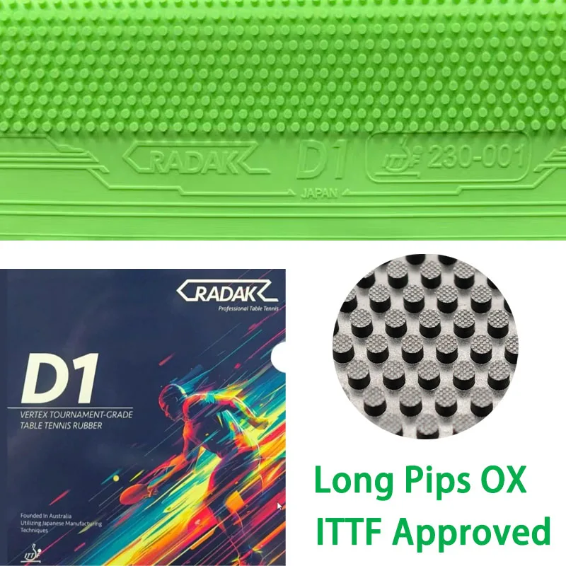 Ultra Soft & Durable Medium Particles Long Pips OX Radak D1 Table Tennis Rubber ITTF Approved Ping Pong Rubber for Competition