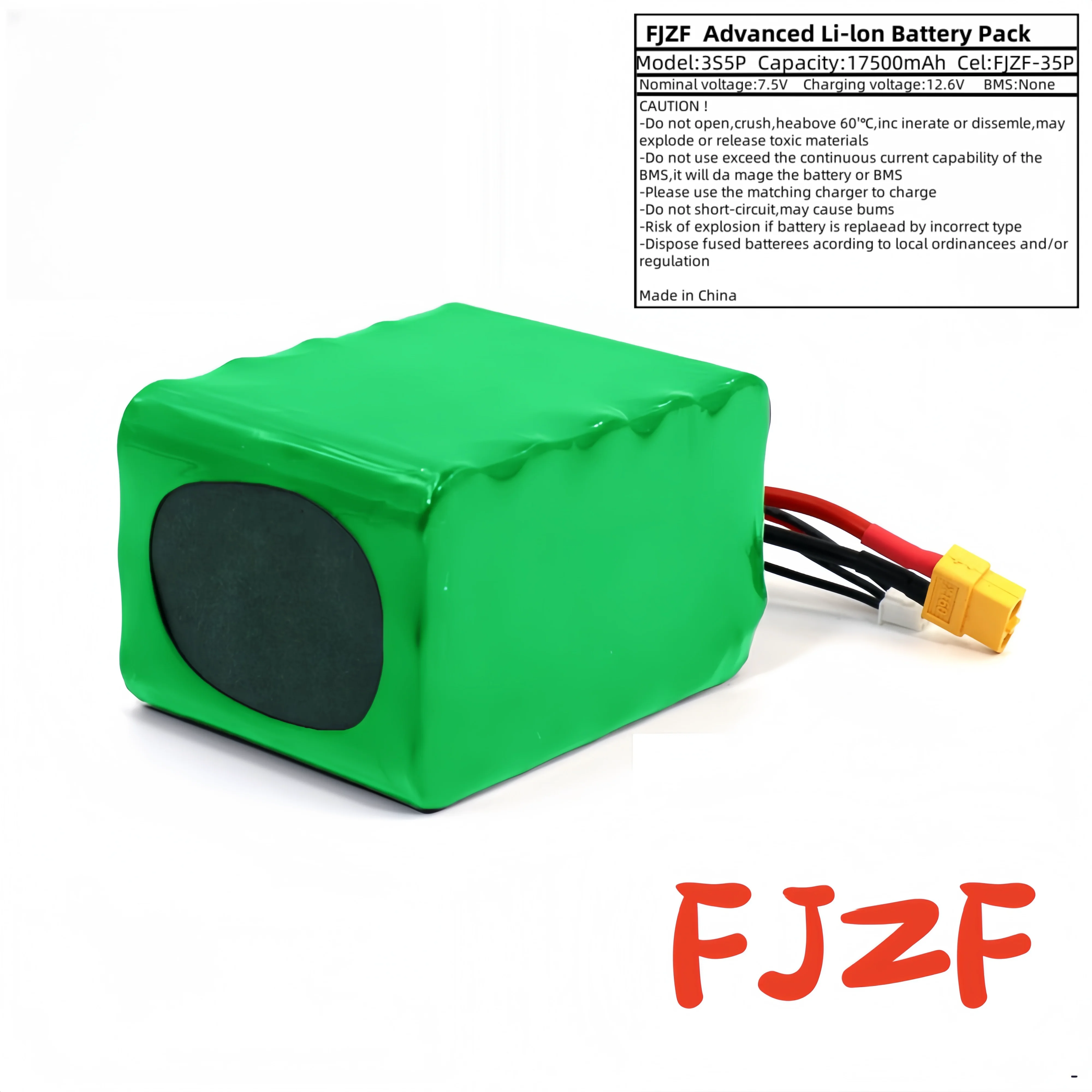 Литий-ионный аккумулятор FJZF 17,5 Ач, 18 Ач, 12 В, высокая емкость, 17500 мАч, 3S5P, 12,6 В для БПЛА, радиоуправляемых самолетов, квадрокоптеров - разъем XH2.54-4P XT60