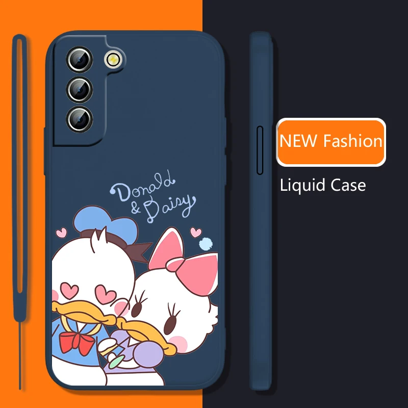 

Cartoon Donald Duck Phone Case For Samsung Galaxy S22 S21 S20 S10 S9 Ultra Plus Pro FE Liquid Rope Candy Color Shell Coque Capa
